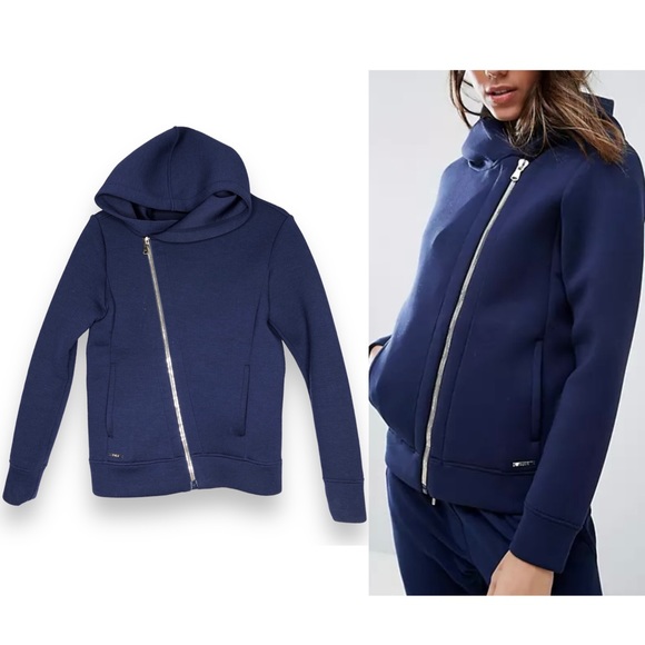Polo Ralph Lauren Asymmetric Full Zip Hoodie Navy Coat Jacket Winter Fall Shirt - Picture 1 of 13